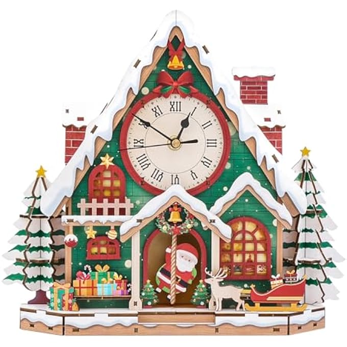 3D PUZZLES FOR ADULTS,CHRISTMAS SNOW HOUSE WOODEN PUZZLE MODEL KITS DIY WALL CLOCK PUZZLE WITH SWINGING PENDULUM, UNIQUE HOME DECOR, CREATIVE GIFTS(320X75X289MM) - Image 1